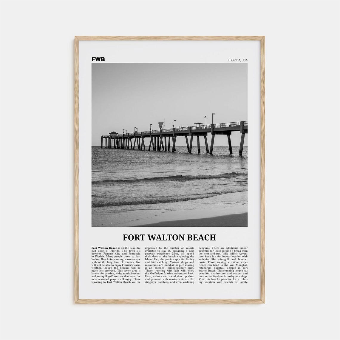 Fort Walton Beach Black And White Travel Poster
