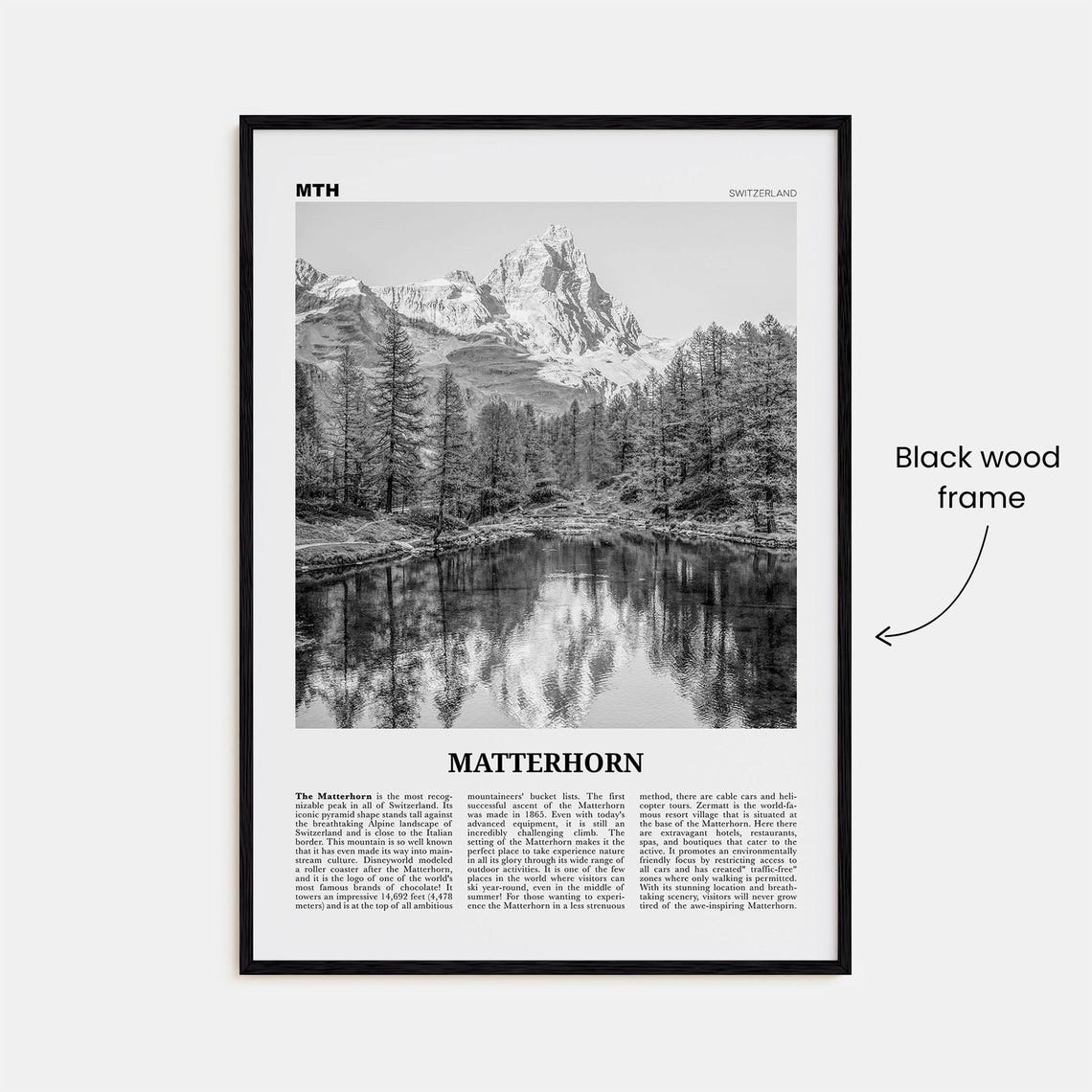 Matterhorn Black and White Travel Poster, Zermatt - Image 3