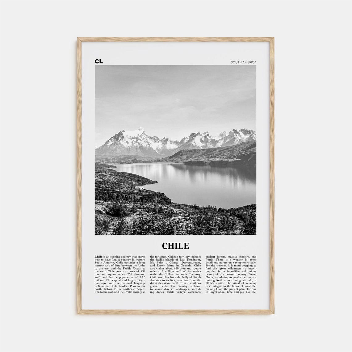 Chile Black and White Santiago Poster Art Print