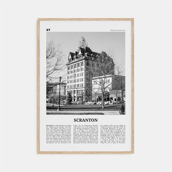 Scranton Black and White Travel Poster, Pennsylvania