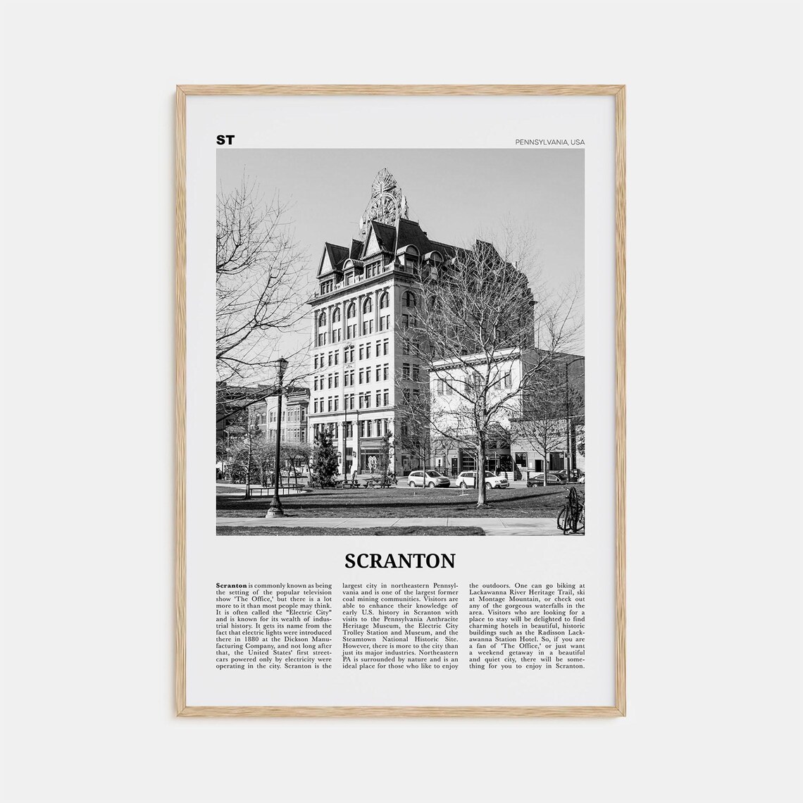 Scranton Black and White Travel Poster, Pennsylvania