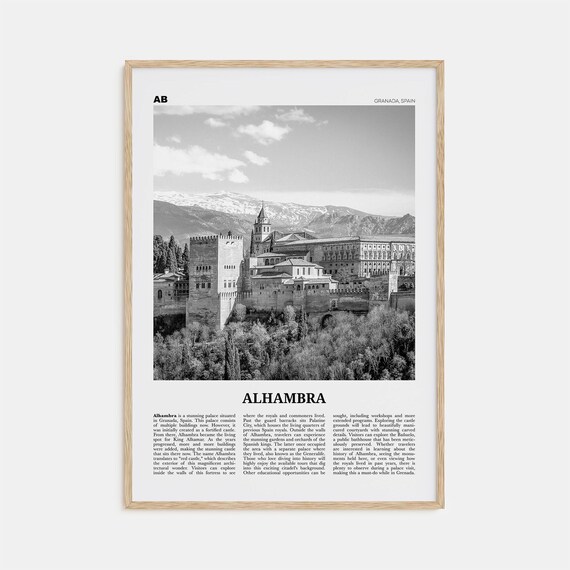 Alhambra Black and White Travel Poster, Granada Spain