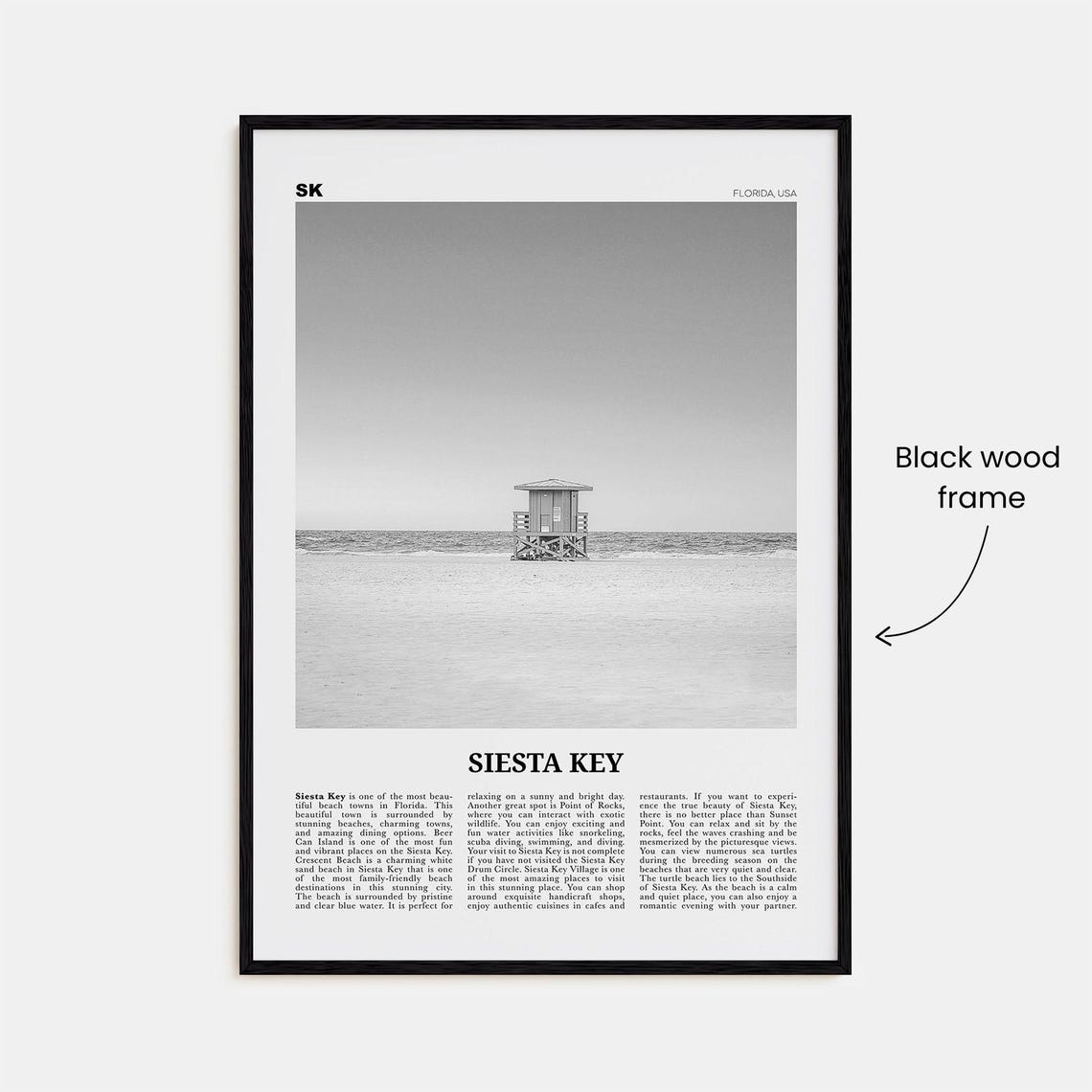 Siesta Key Black And White Florida Travel Poster - Image 3