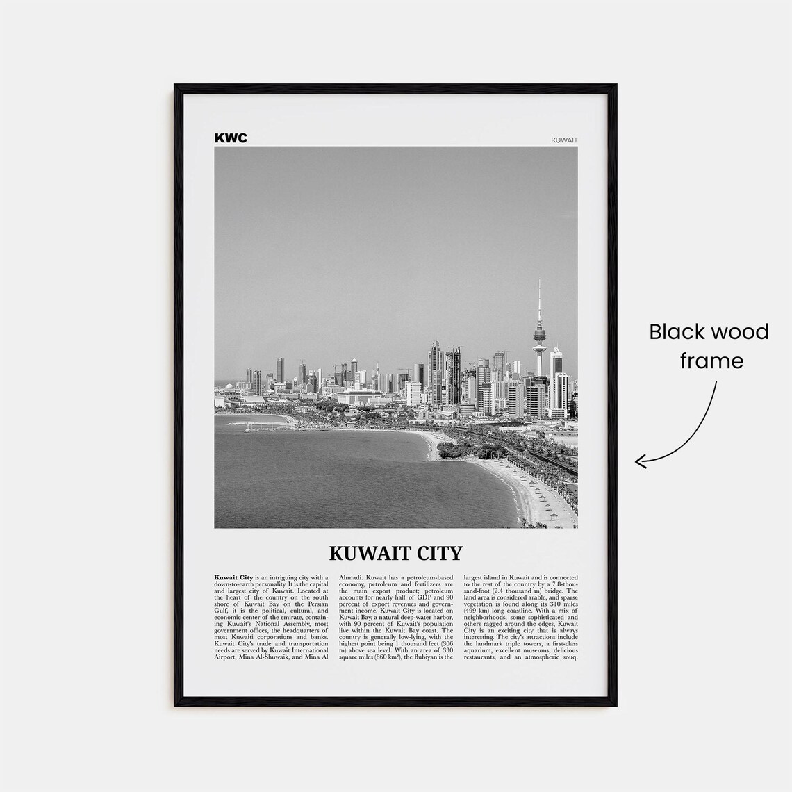 Kuwait City Black and White Travel Poster Print - Image 3
