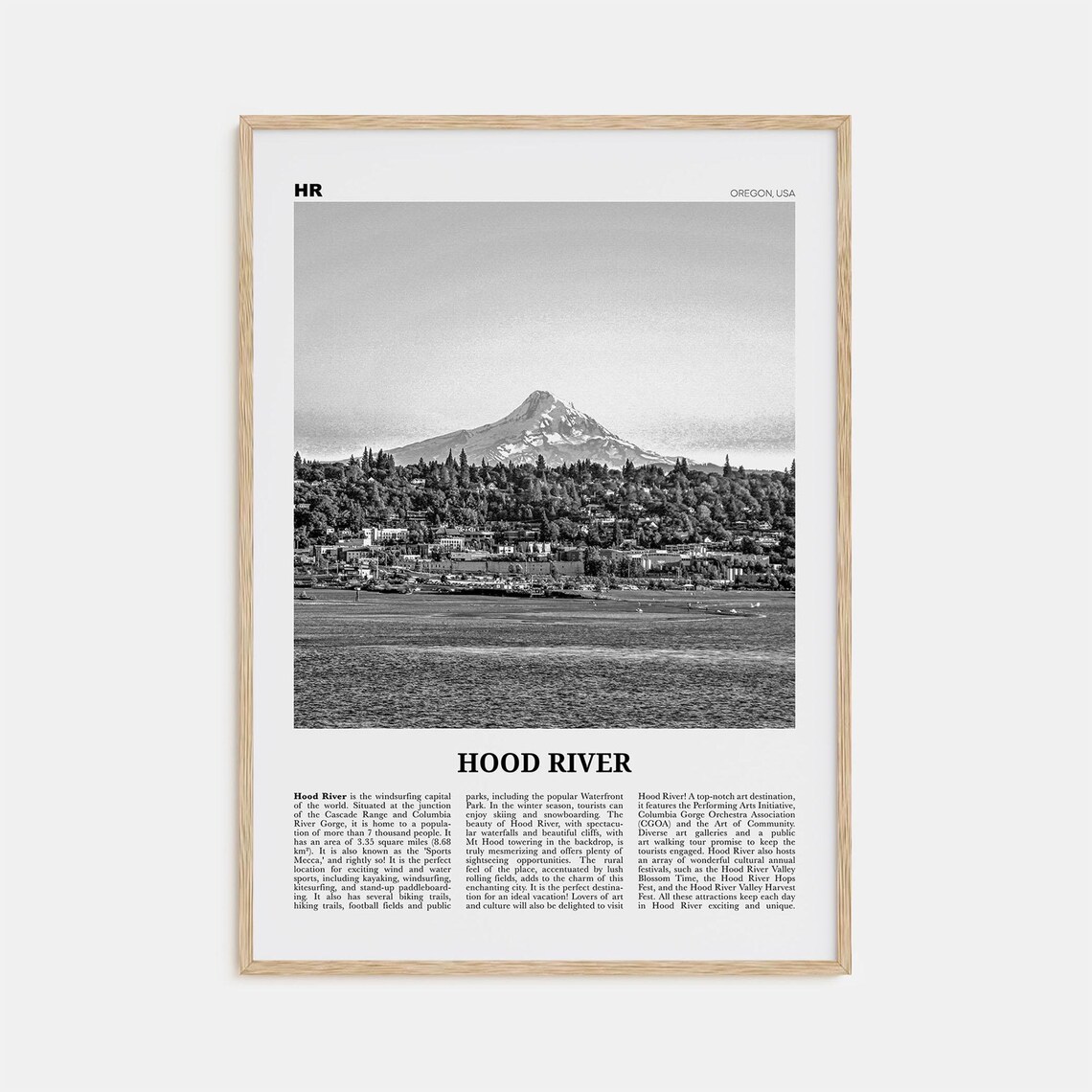 Hood River Black and White Travel Poster, Oregon