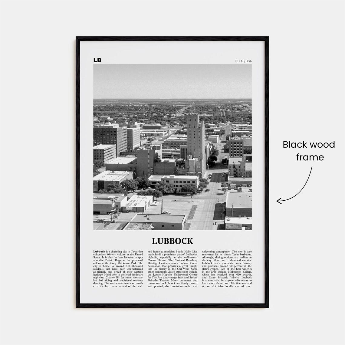 Lubbock Black and White Travel Poster, Texas USA - Image 3