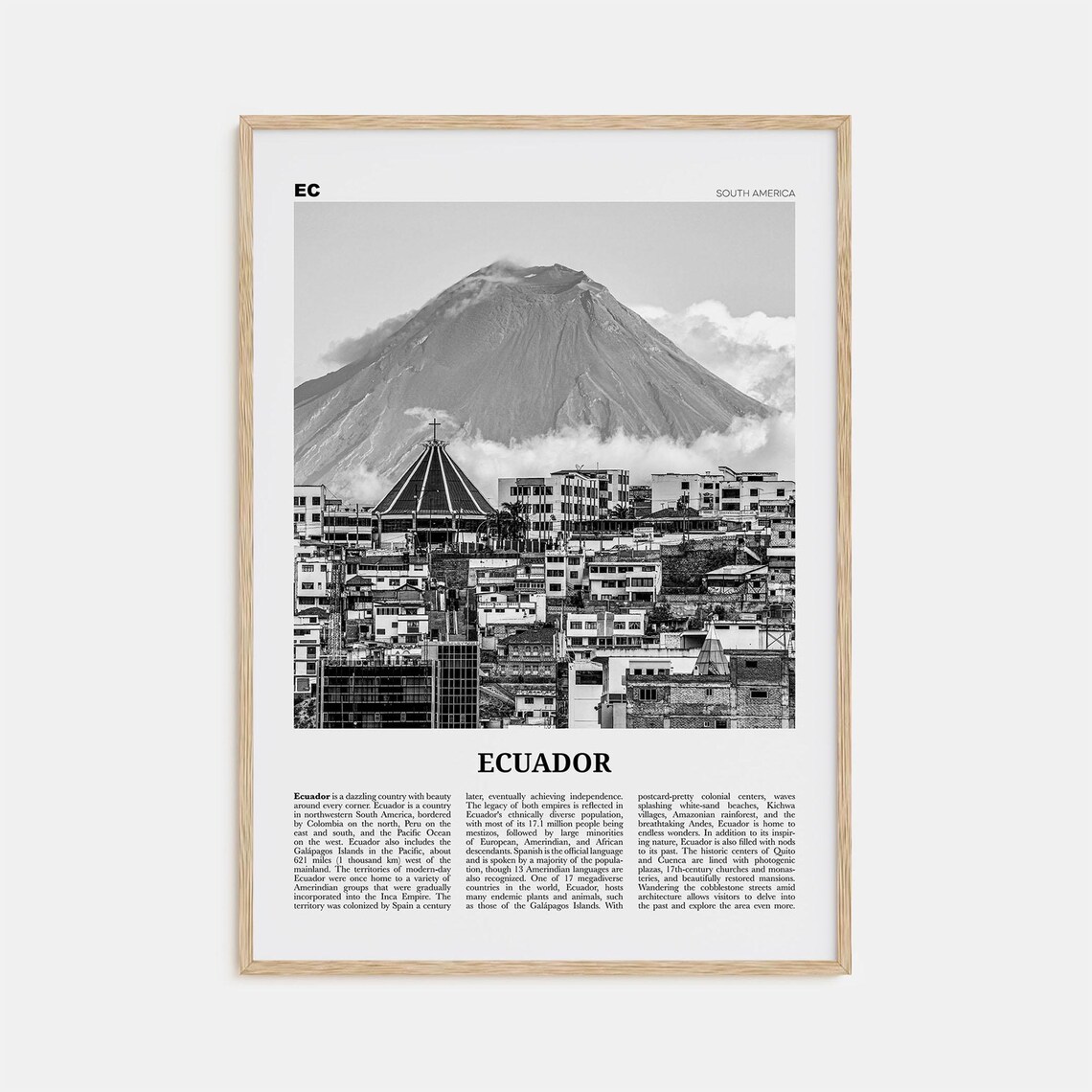 Ecuador Black and White Travel Poster, South America