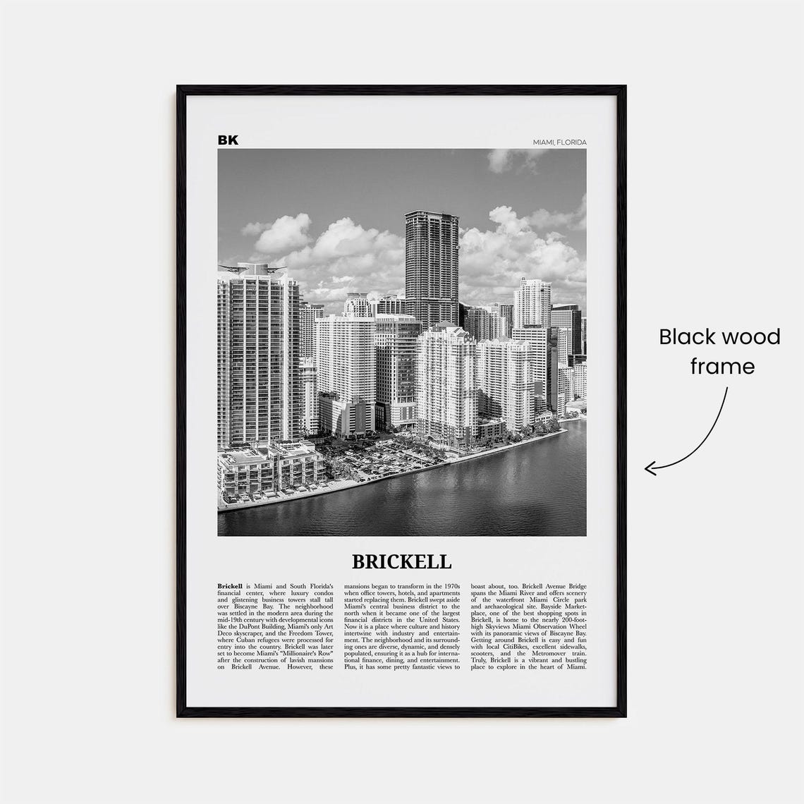 Brickell Black and White Map, Miami Florida Art Print - Image 3
