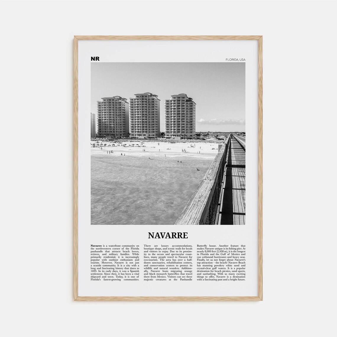 Navarre Black and White Map Poster, Florida Travel