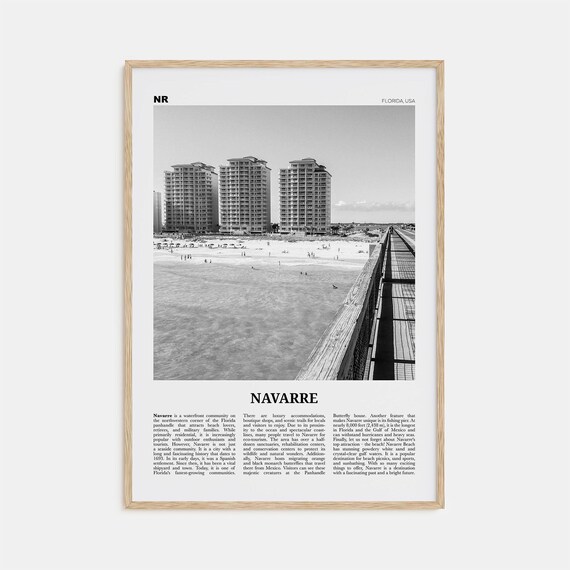 Navarre Black and White Map Poster, Florida Travel