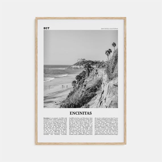 Encinitas Black and White Travel Poster, California