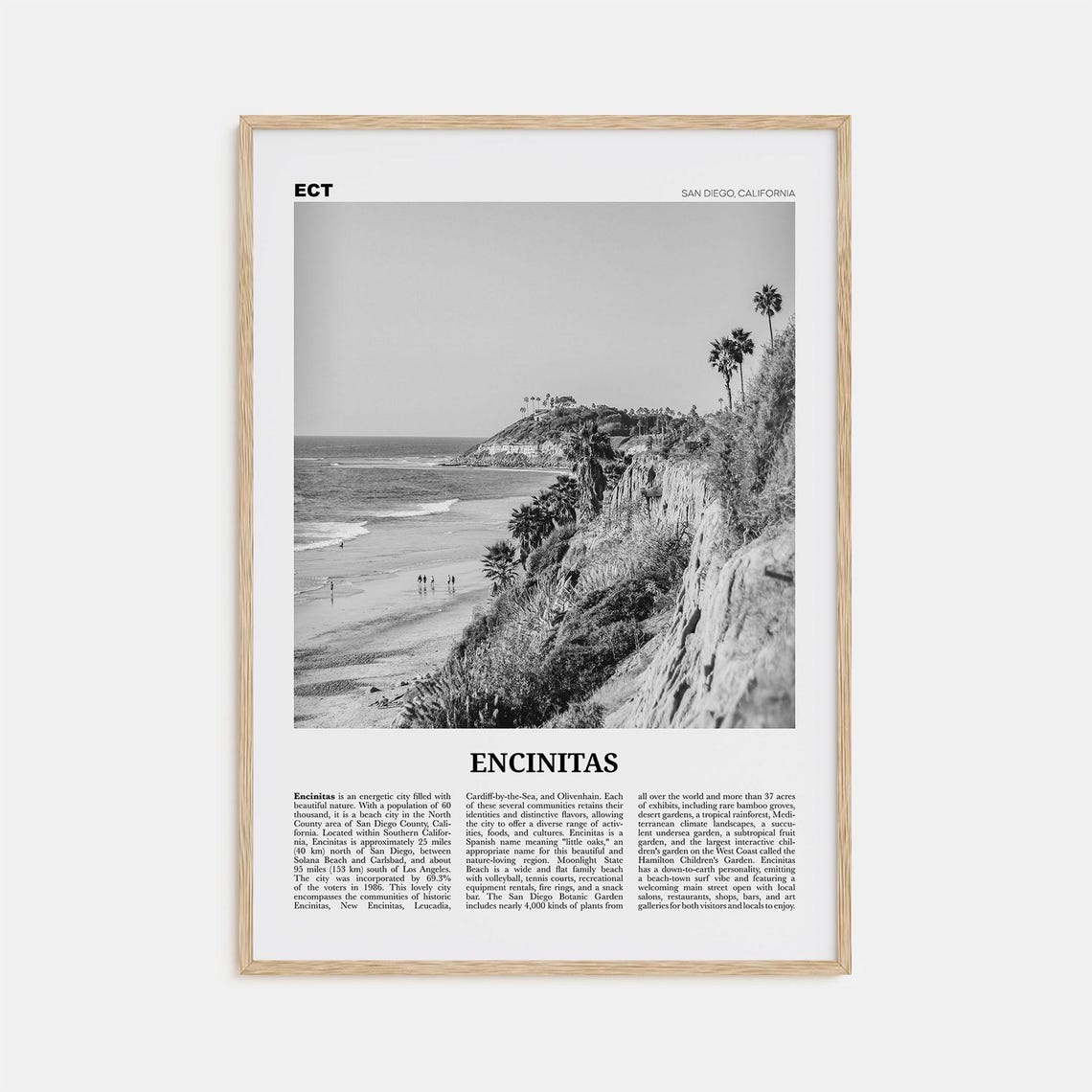 Encinitas Black and White Travel Poster, California