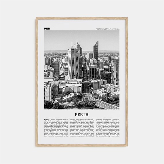Perth Black And White Travel Poster, Western Australia