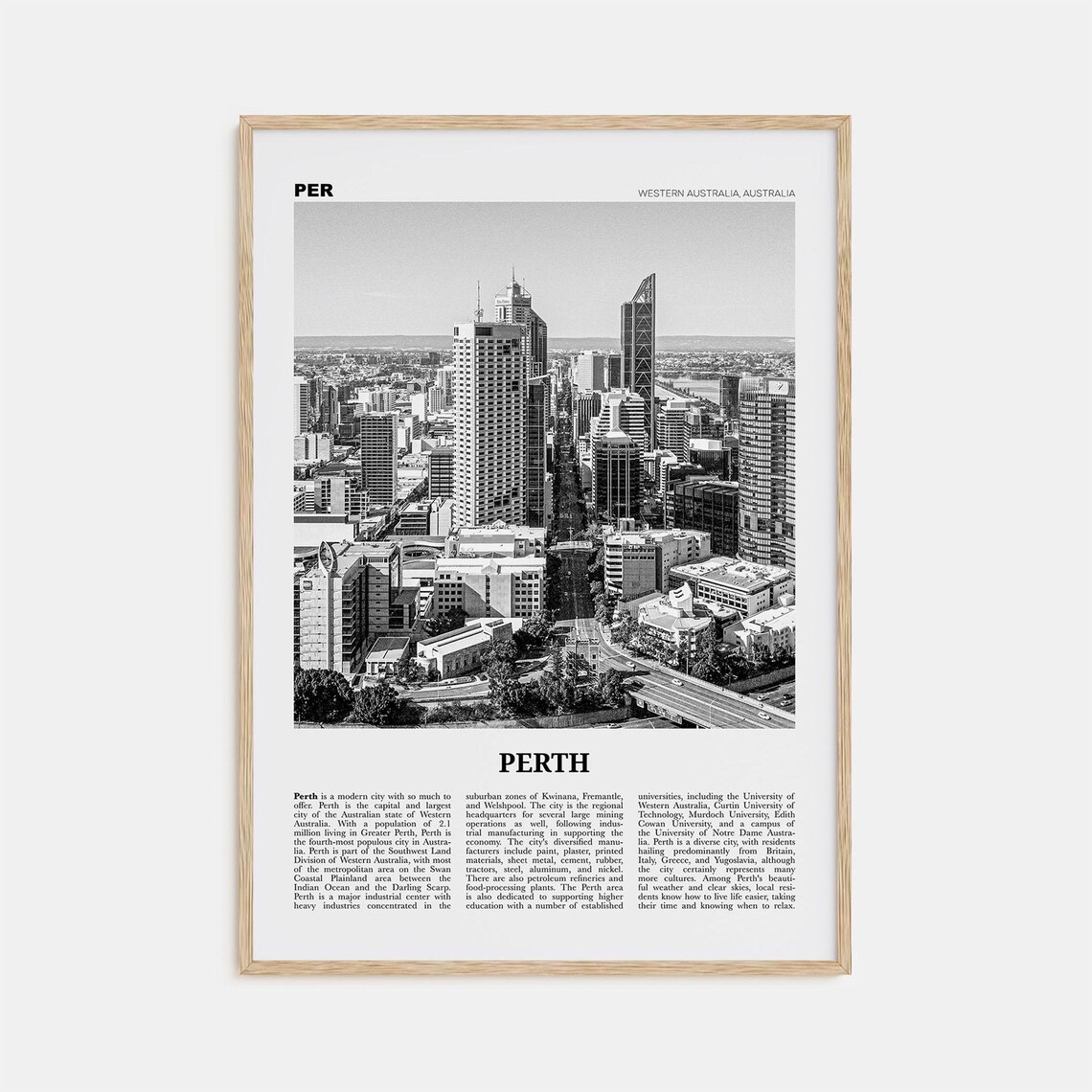 Perth Black And White Travel Poster, Western Australia