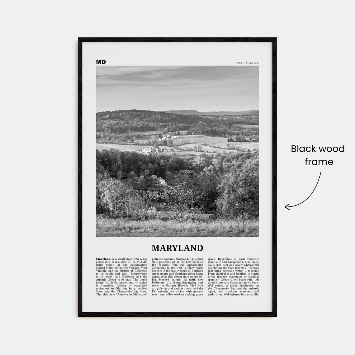 Maryland Print Black And White No 2 Maryland Wall Art Maryland Poster Maryland Photo Maryland Wall Dcor Maryland Map - Image 3