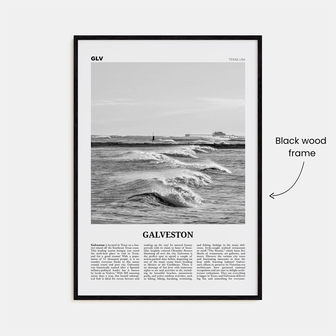 Galveston Black And White Travel Poster, Texas USA - Image 3