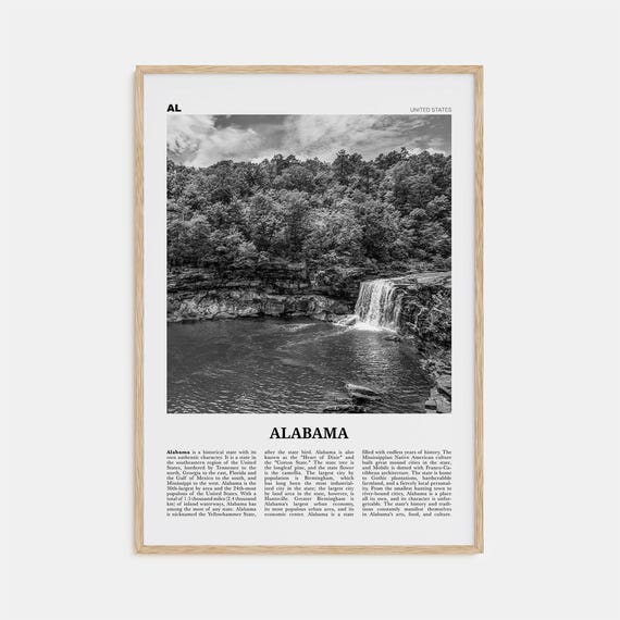 Alabama Black and White Map, Travel Poster Art Print