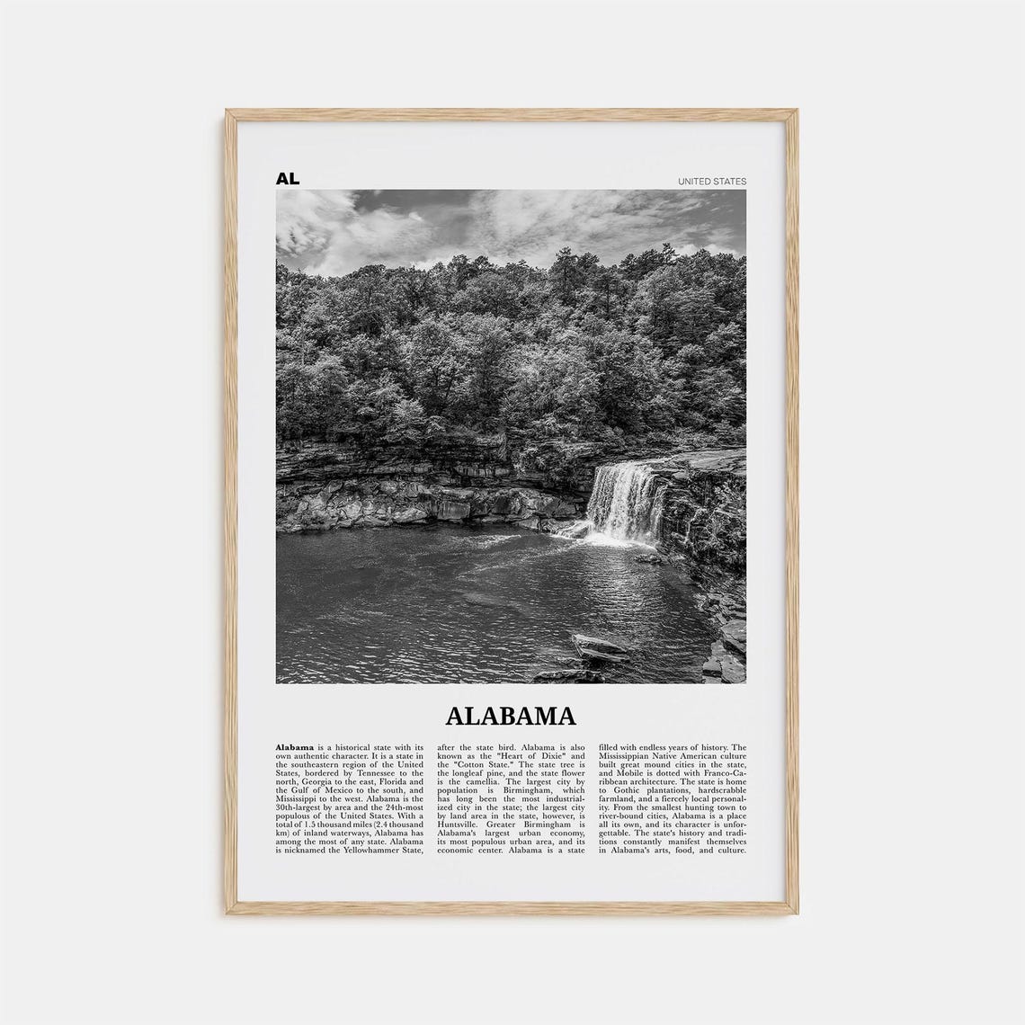 Alabama Black and White Map, Travel Poster Art Print