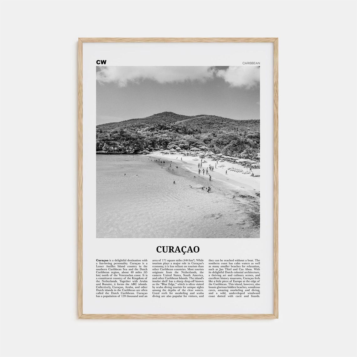 Curacao Black and White Travel Poster, Willemstad
