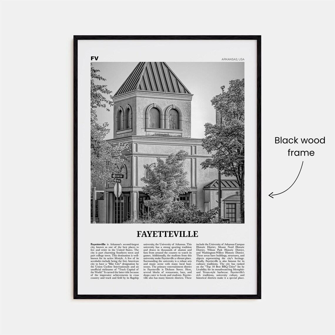 Fayetteville Arkansas Black and White Travel Poster - Image 3