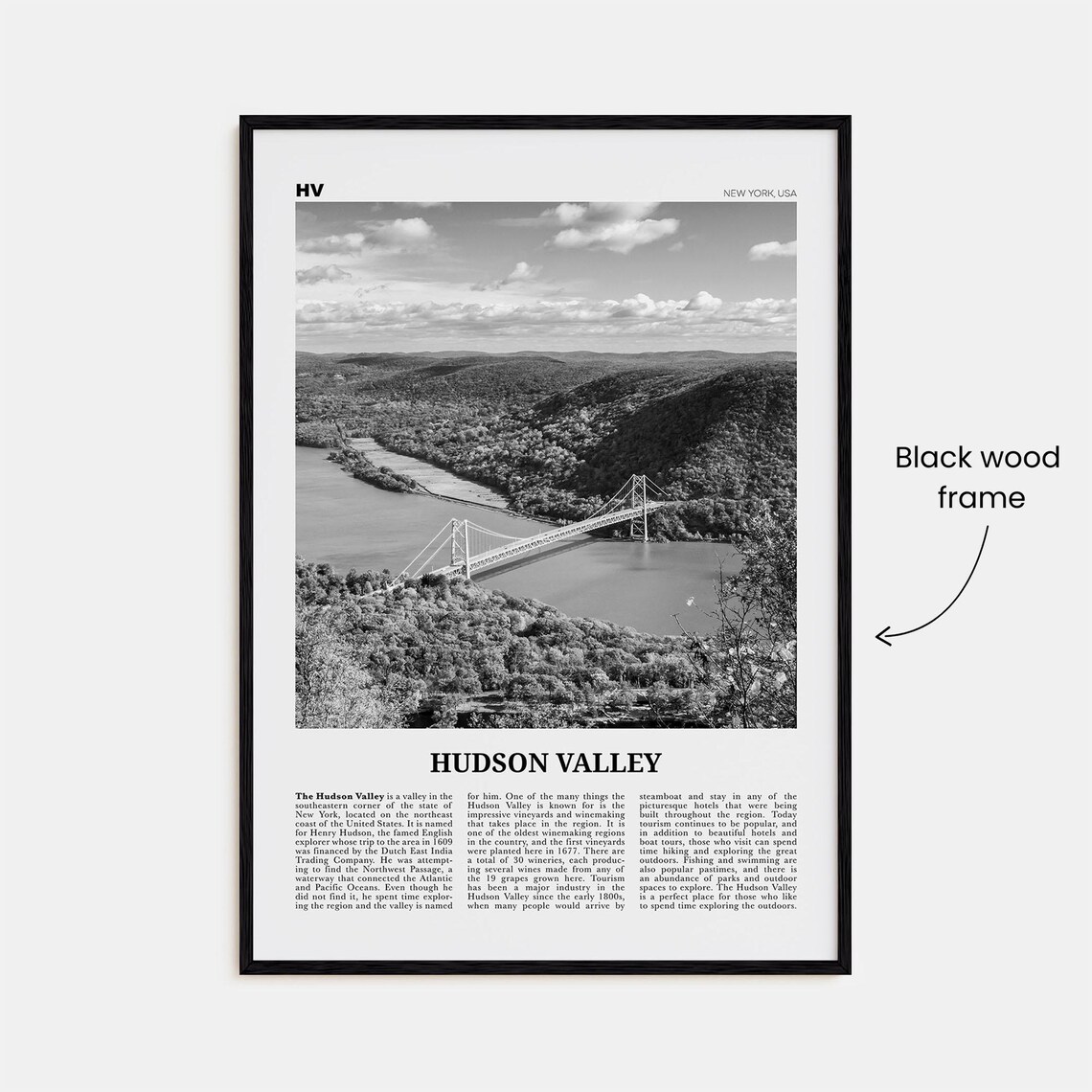 Hudson Valley Black and White Travel Poster, New York - Image 3