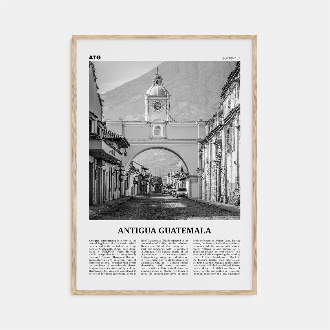 Antigua Guatemala Black and White Travel Poster