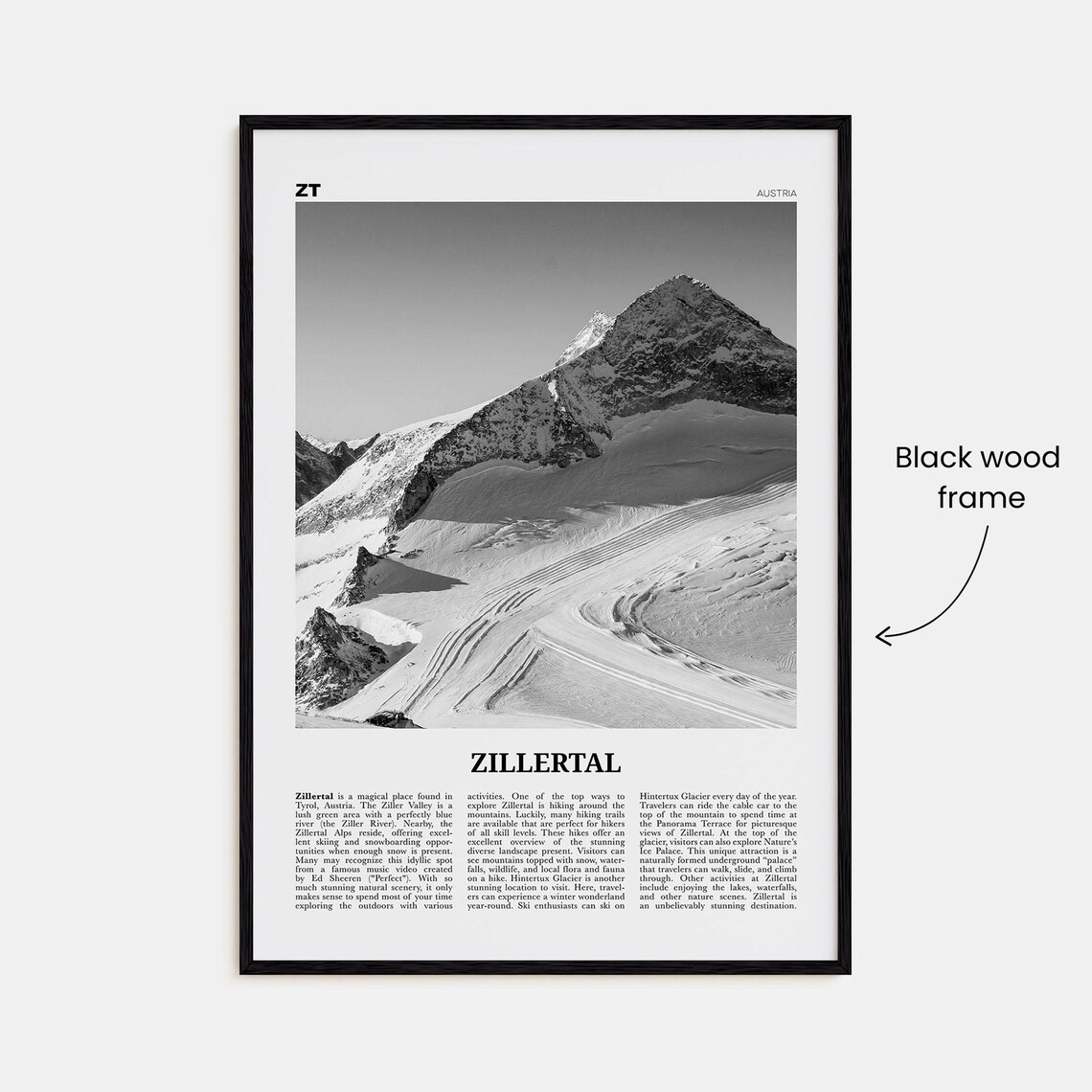 Zillertal Black and White Travel Poster, Austria - Image 3