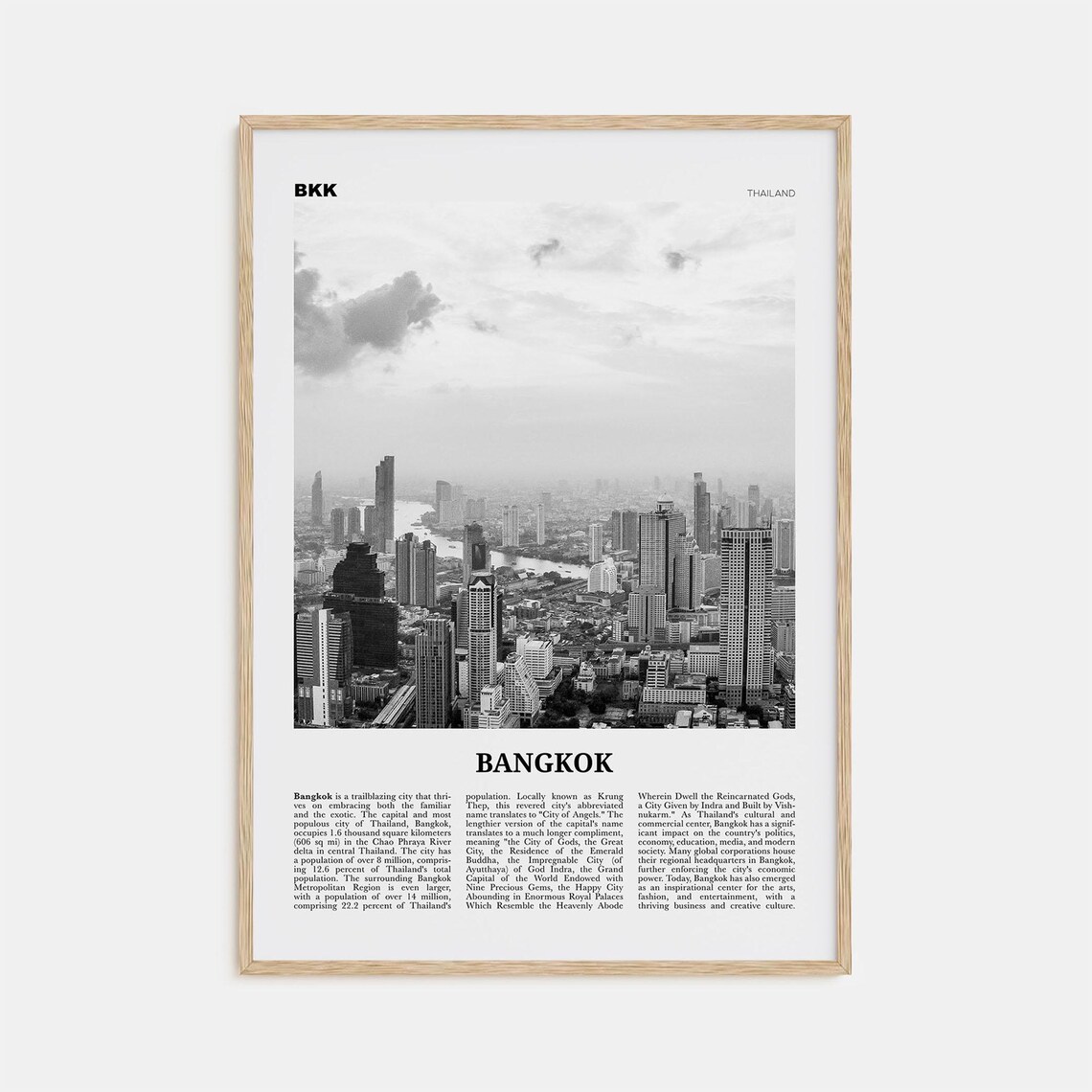 Bangkok Black and White Travel Poster, Thailand