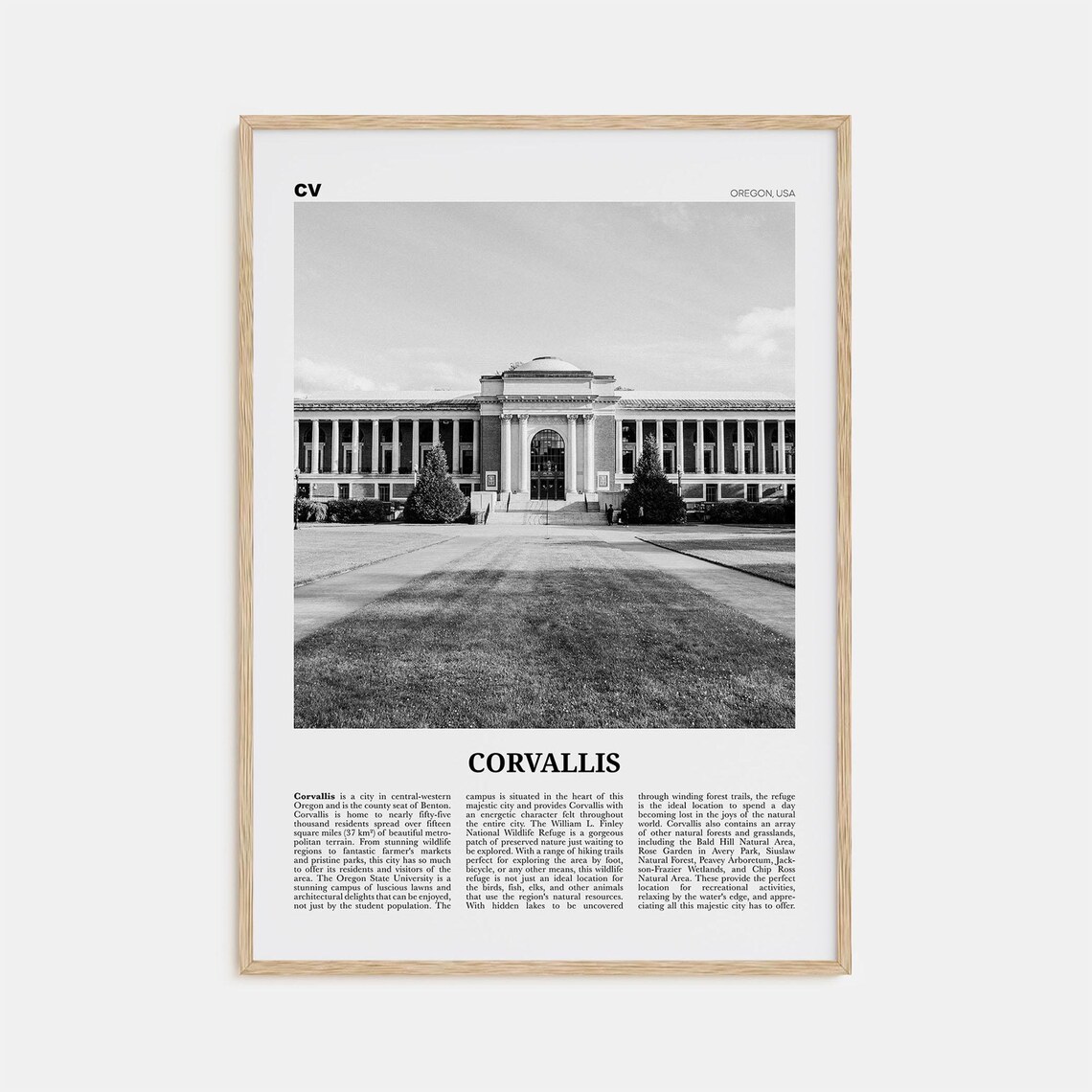 Corvallis, Oregon Black and White Travel Poster