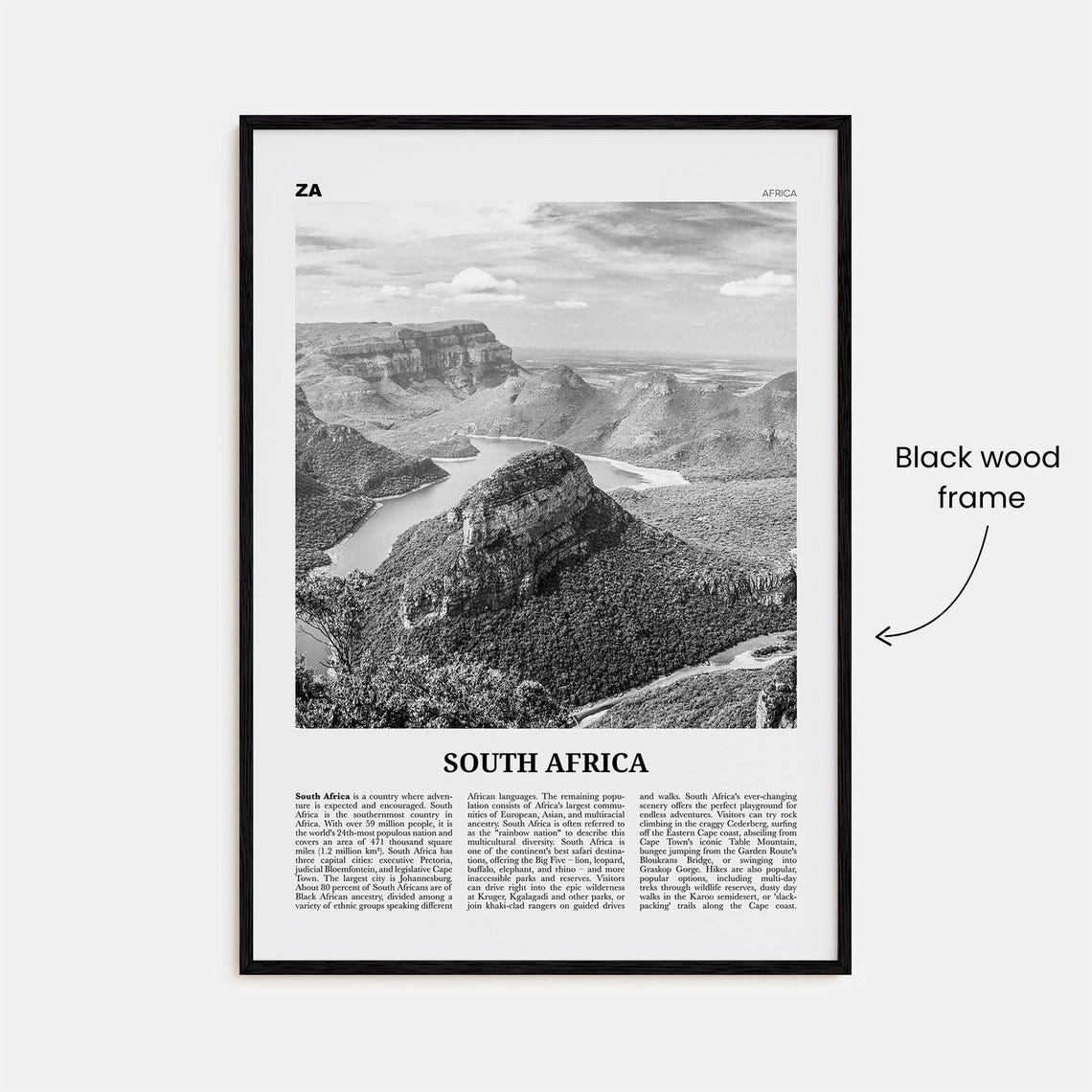 South Africa Black and White Travel Poster, Johannesburg - Image 3