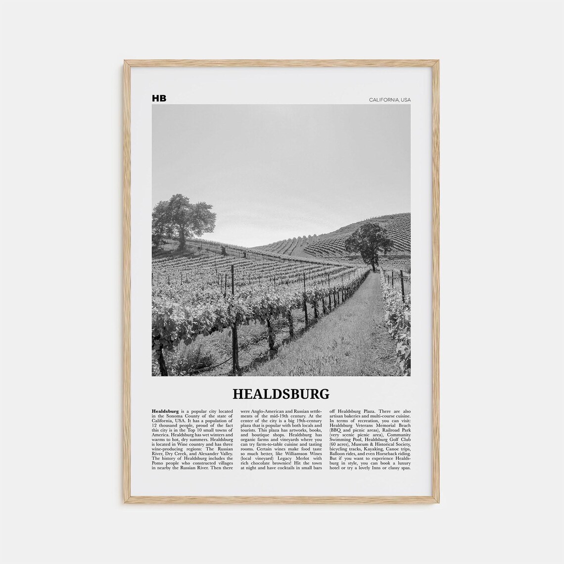 Healdsburg Map, Black and White Travel Poster