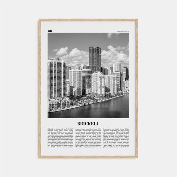 Brickell Black and White Map, Miami Florida Art Print