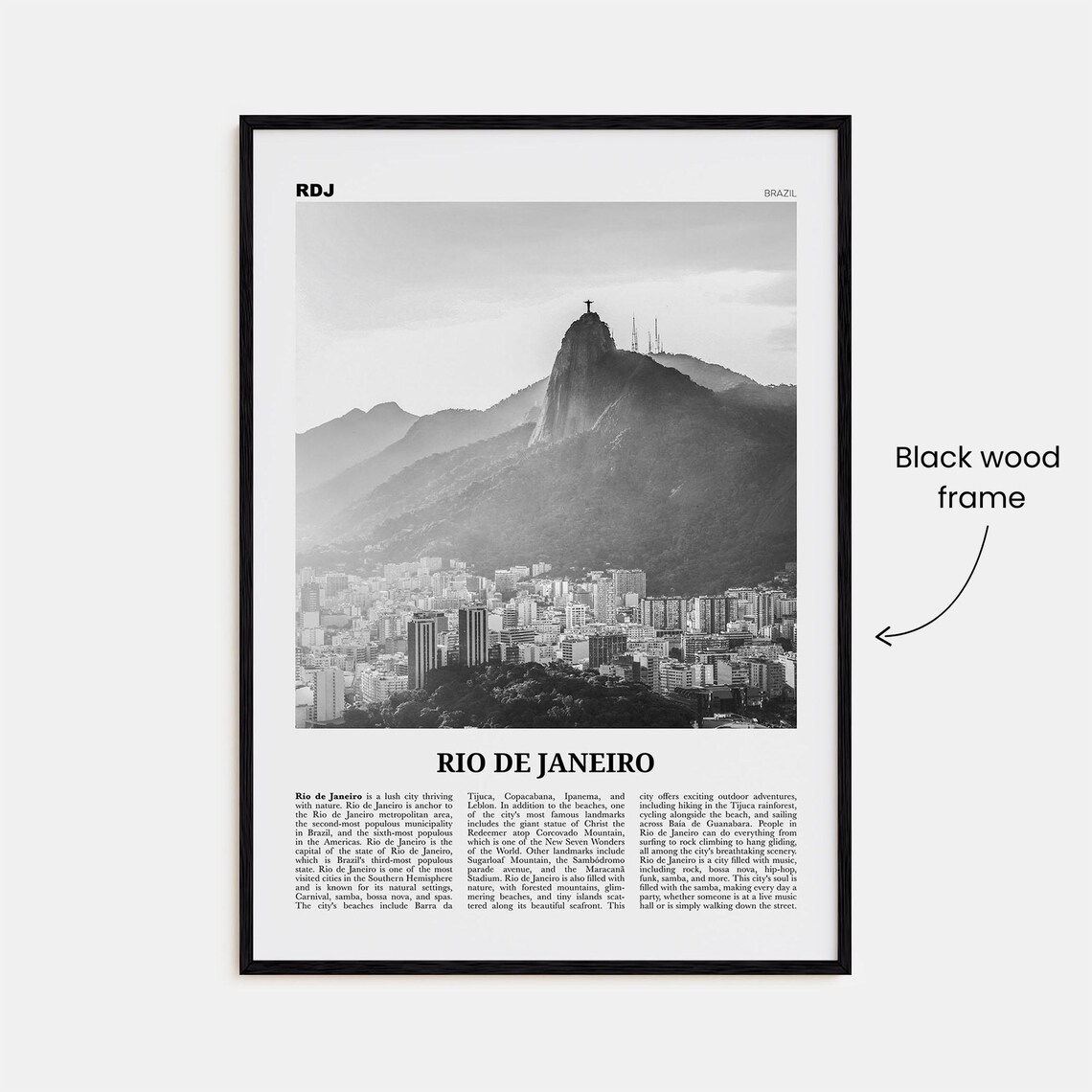 Rio de Janeiro Corcovado Christ Skyline Black and White Poster - Image 3