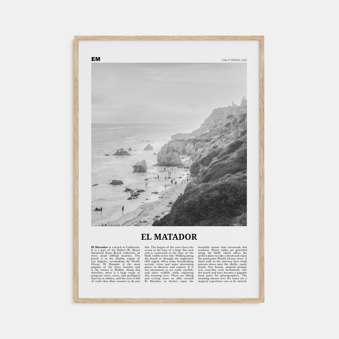 El Matador Black and White Travel Poster, California