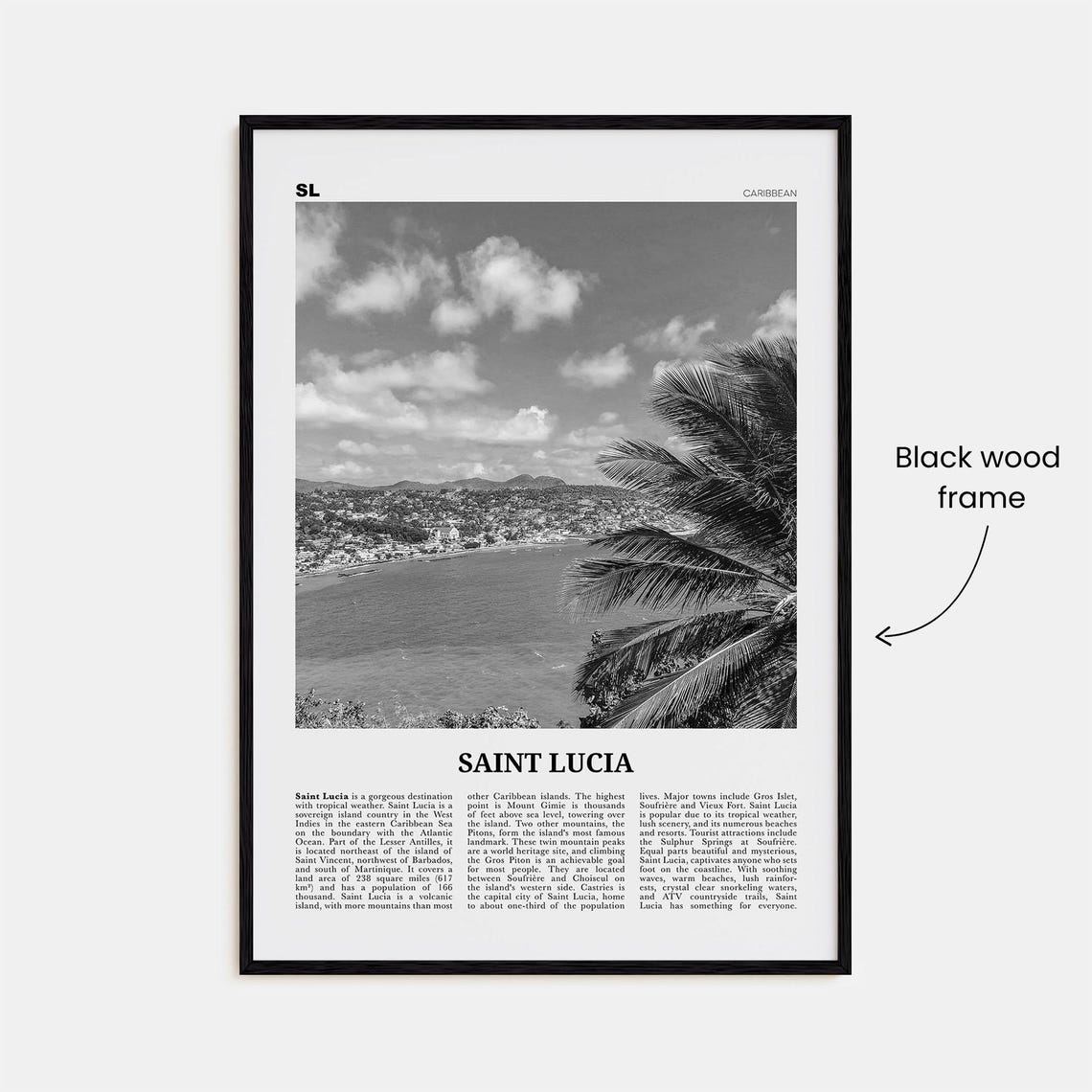 Saint Lucia Black and White Travel Poster, Caribbean - Image 3