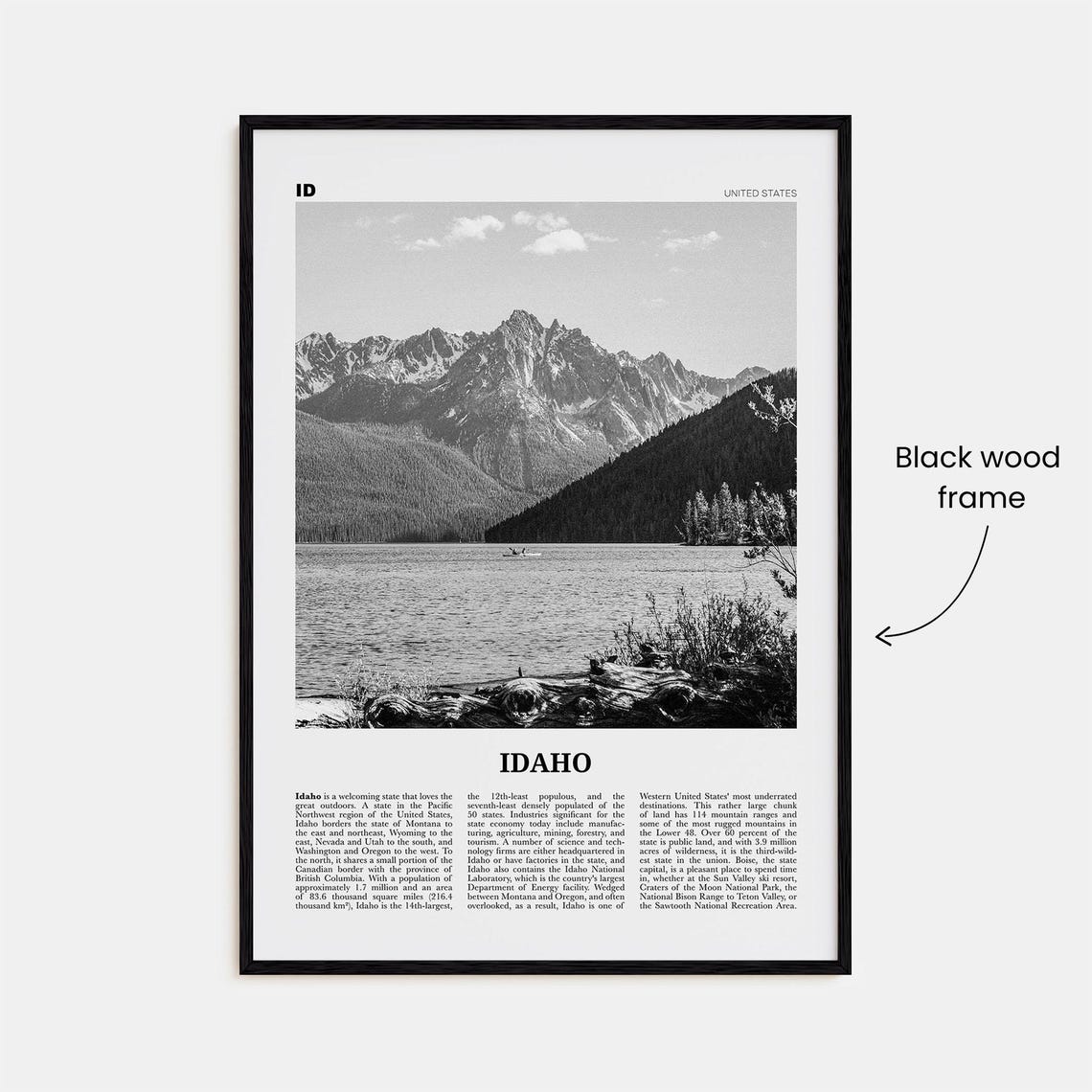 Idaho Black and White Travel Poster, USA State - Image 3