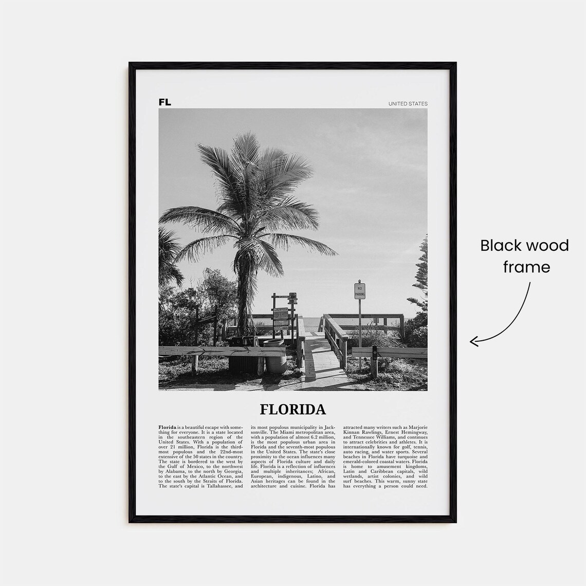 Florida Black And White Travel Poster, Wall Art Print - Image 3