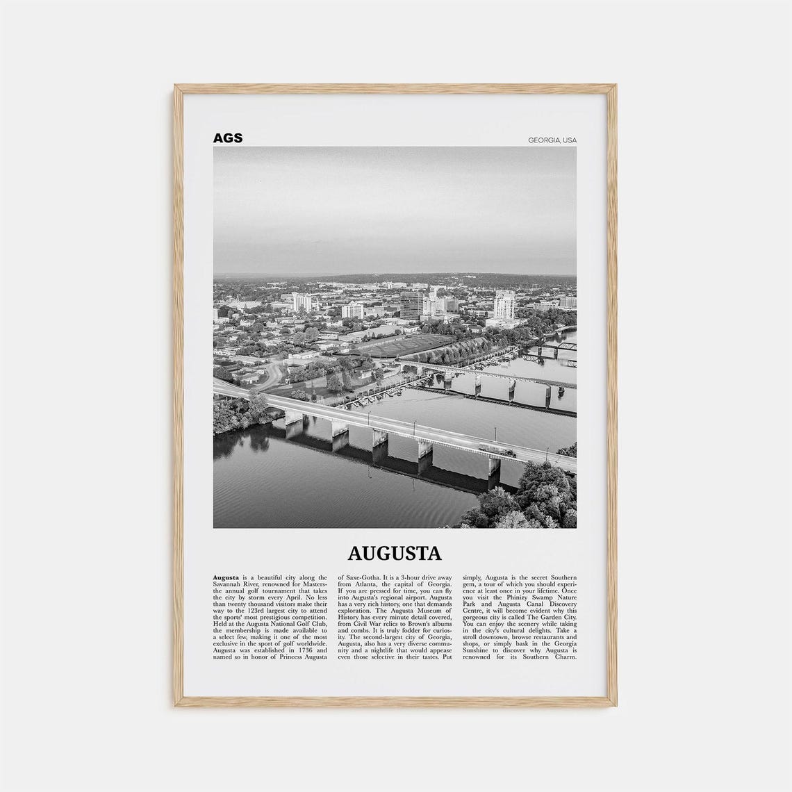 Augusta Black and White Travel Poster, Georgia USA