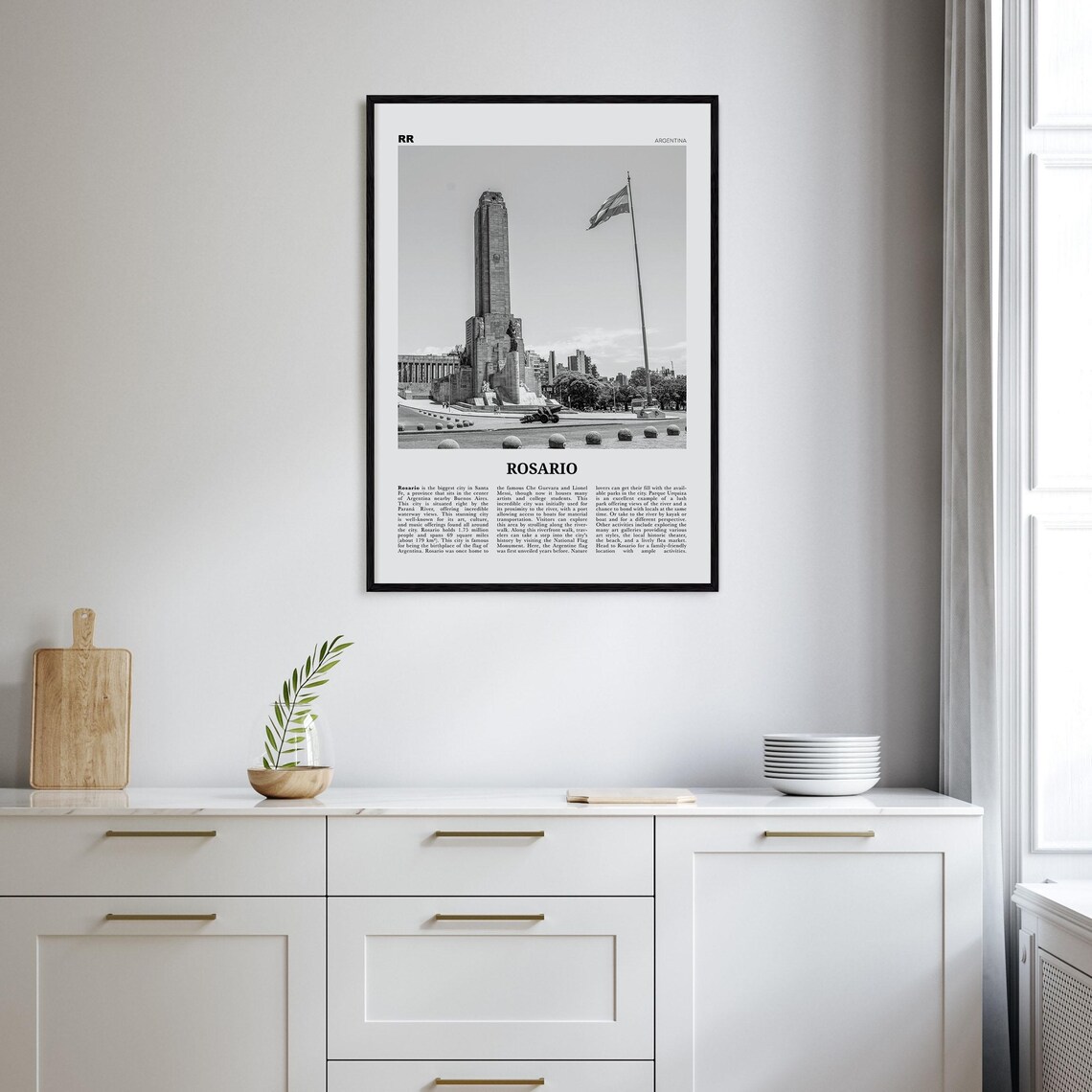 Rosario, Argentina Black and White Travel Poster - Image 2