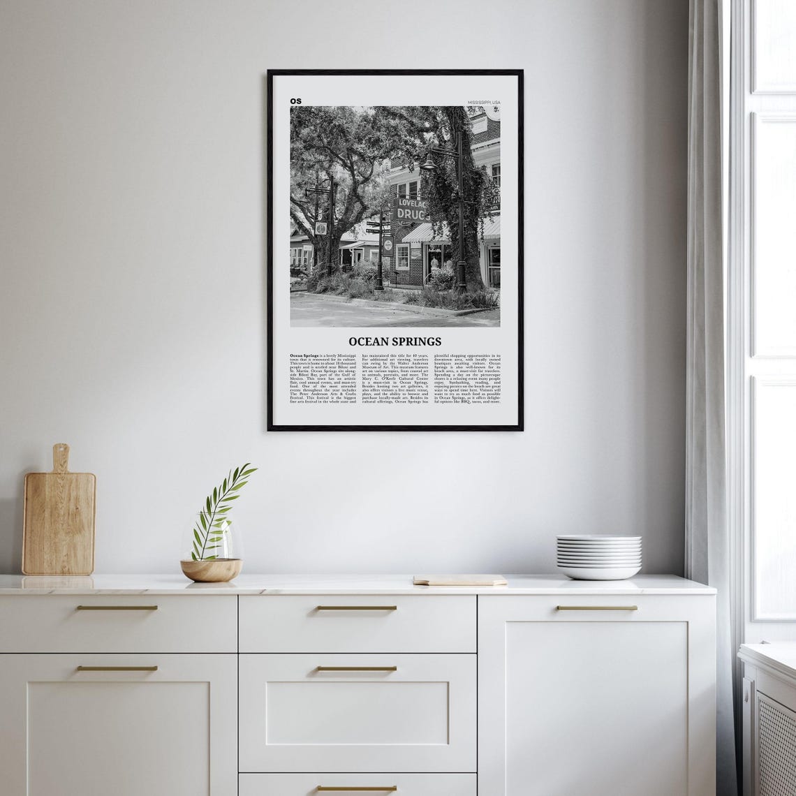 Ocean Springs Mississippi Black And White Travel Poster - Image 2