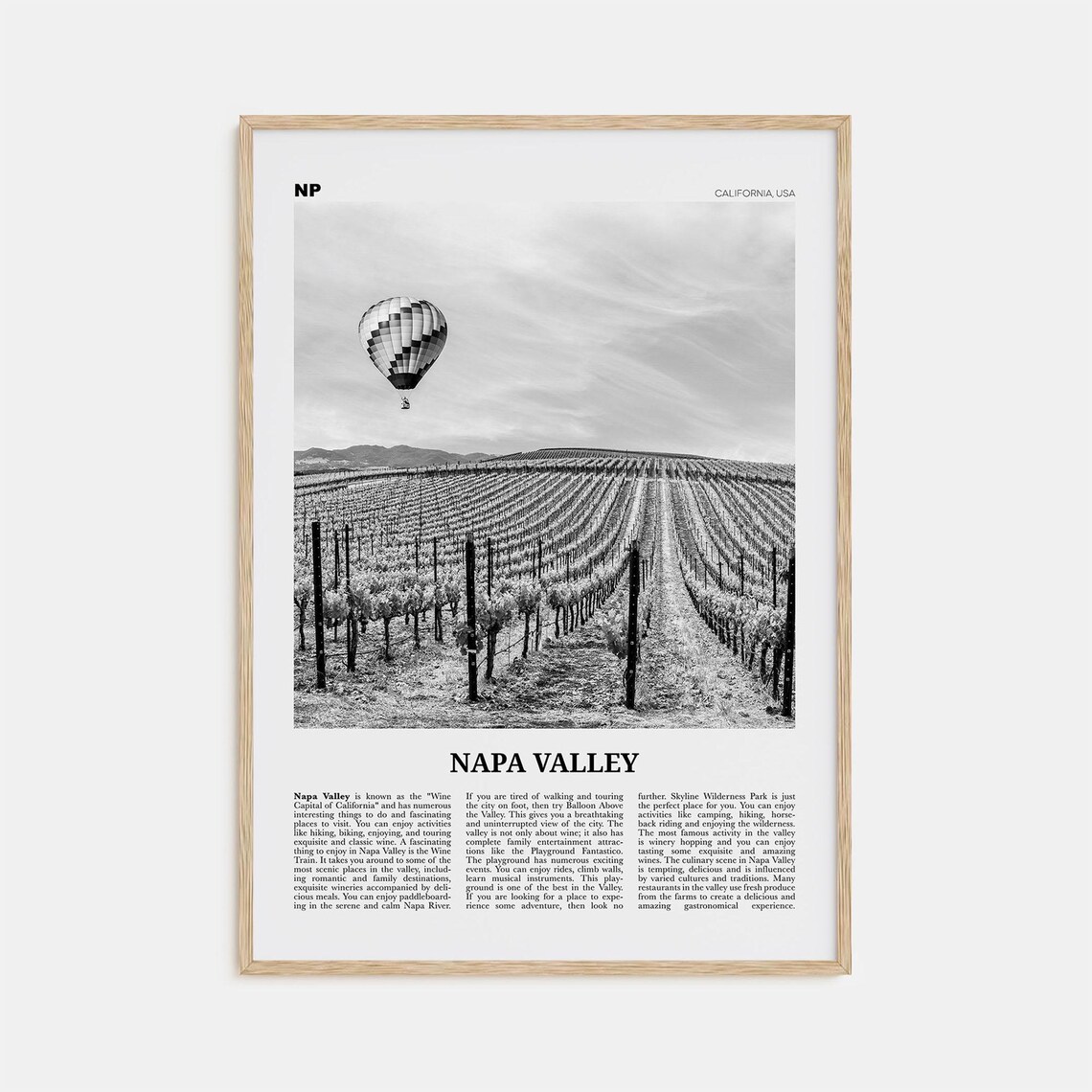 Napa Valley Black And White Travel Poster Print