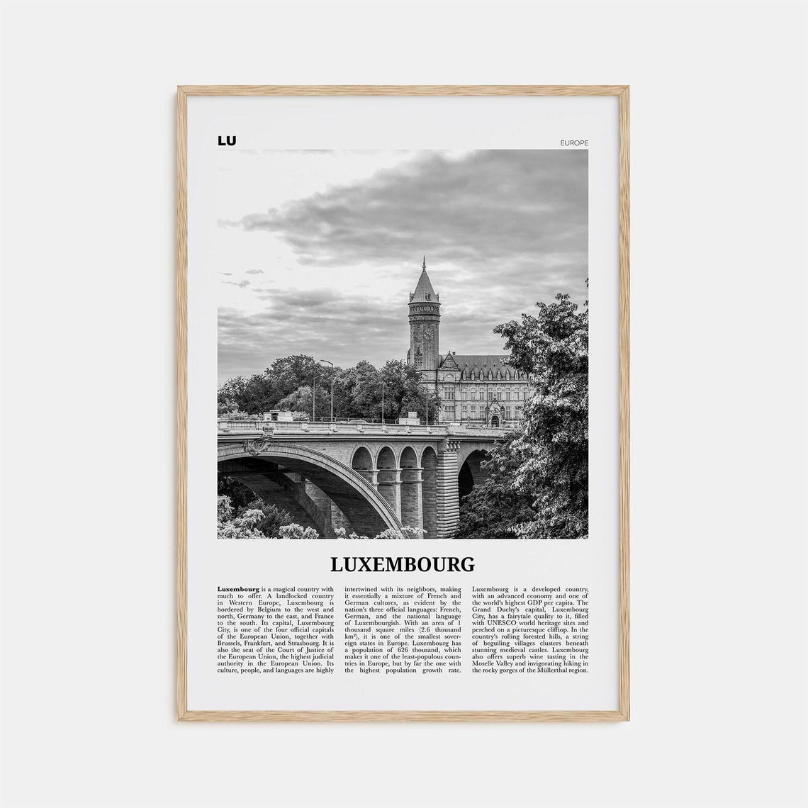 Luxembourg Black And White No. 1 Travel Poster