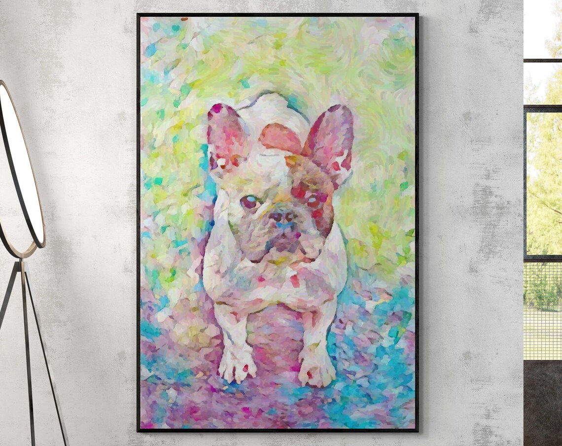 Colorful French Bulldog Watercolor Style Dog Portrait Poster