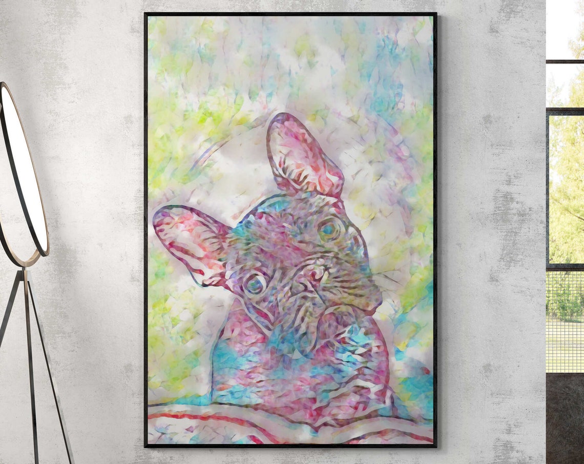 French Bulldog Close Up Colorful Pastel Dog Portrait Art Poster