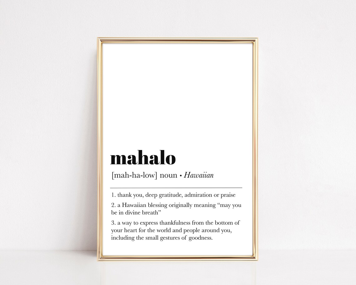 Mahalo Hawaiian Definition Gratitude Minimalist White Poster