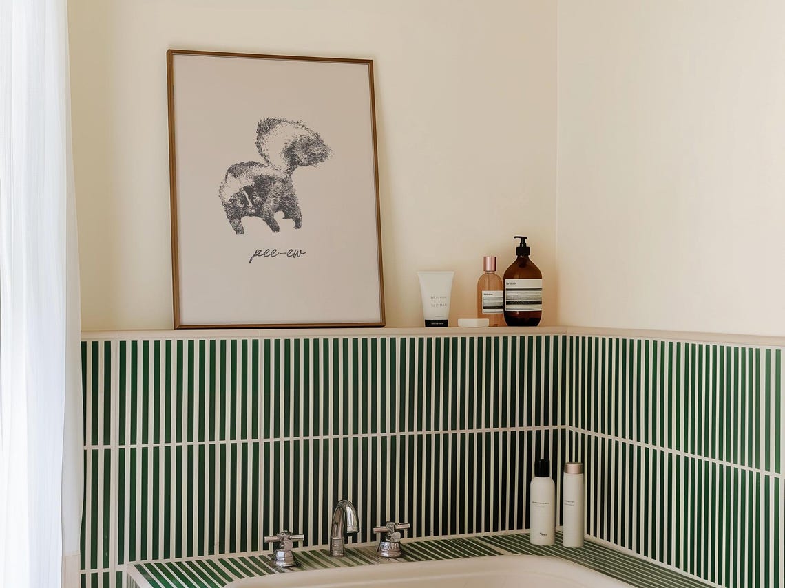 Pee Ew Skunk Minimalist Line Art Sketch Funny Bathroom Decor Poster - Image 3
