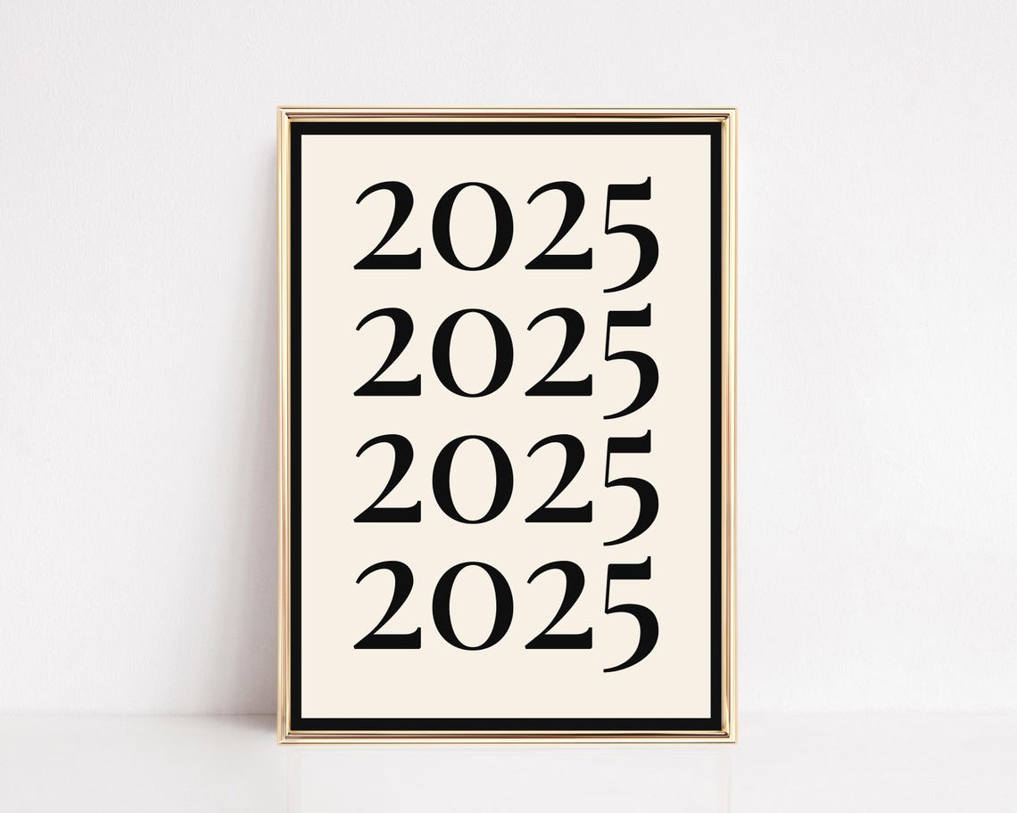 2025 Repeated Black Serif Numbers Cream Minimal Typography Poster