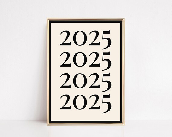 2025 Repeated Black Serif Numbers Cream Minimal Typography Poster