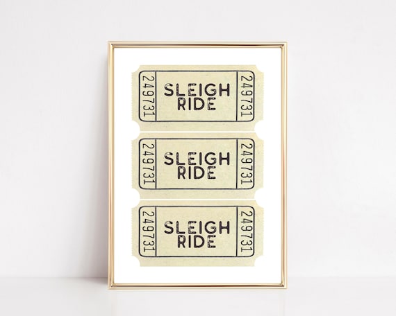Sleigh Ride Vintage Ticket Stub Trio Christmas Holiday Wall Decor Poster