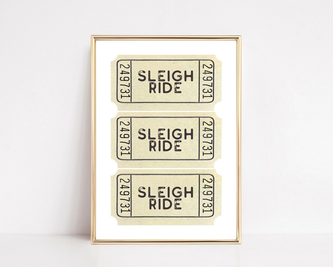 Sleigh Ride Vintage Ticket Stub Trio Christmas Holiday Wall Decor Poster